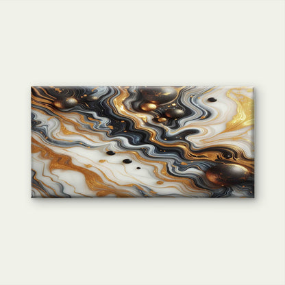 Gold Black Marble With Gold Dot Wall Art Canvas Office Home Room Framed 120x60cm - Bella Home Decor