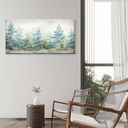 Misty Pine Forest Watercolor Nature Wall Art Canvas Office Home Framed 120x60cm