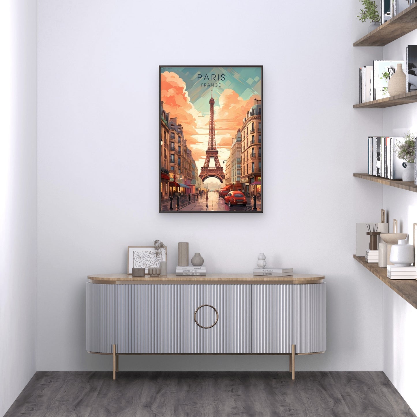 Eiffel Tower Rising Above Parisian Streets Travel Poster Print Wall Art - Bella Home Decor