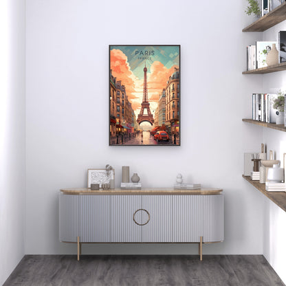 Eiffel Tower Rising Above Parisian Streets Travel Poster Print Wall Art - Bella Home Decor
