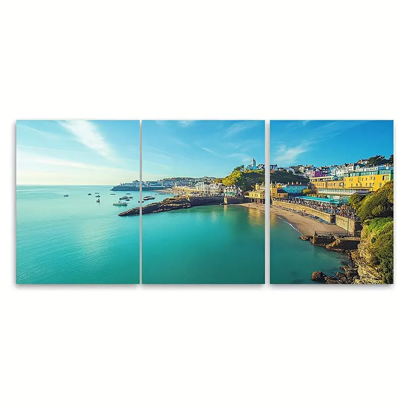 3pcs Torquay England Coastal Town Prints Metal Print Ready to Hang Art