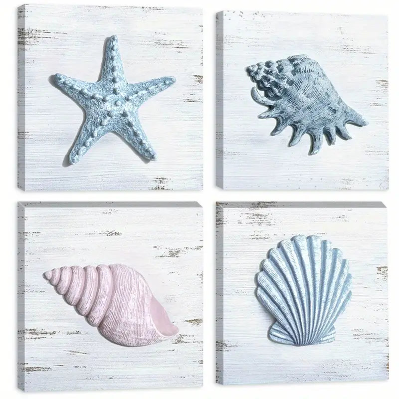 4pcs  seashell  Painting  Wall Art Canvas Framed