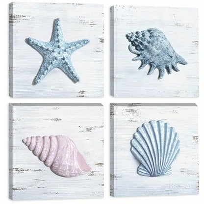 4pcs  seashell  Painting  Wall Art Canvas Framed