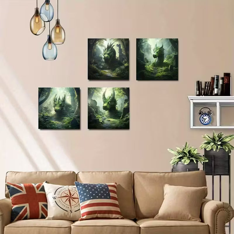 4pcs Green Kyli Picture Artwork Wall Art Canvas Framed