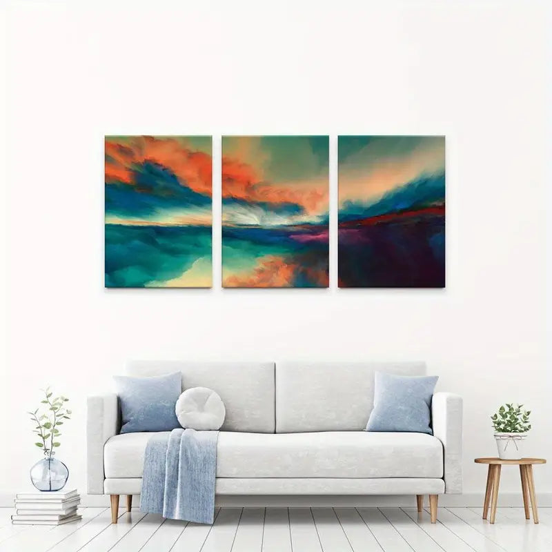 3pcs Abstract Colorful Sunset Landscape Wall Art Set Canvas Framed 60x90cm - High Quality Print 100% Australian Made Wall Canvas Ready to Hang - Bella Home Decor