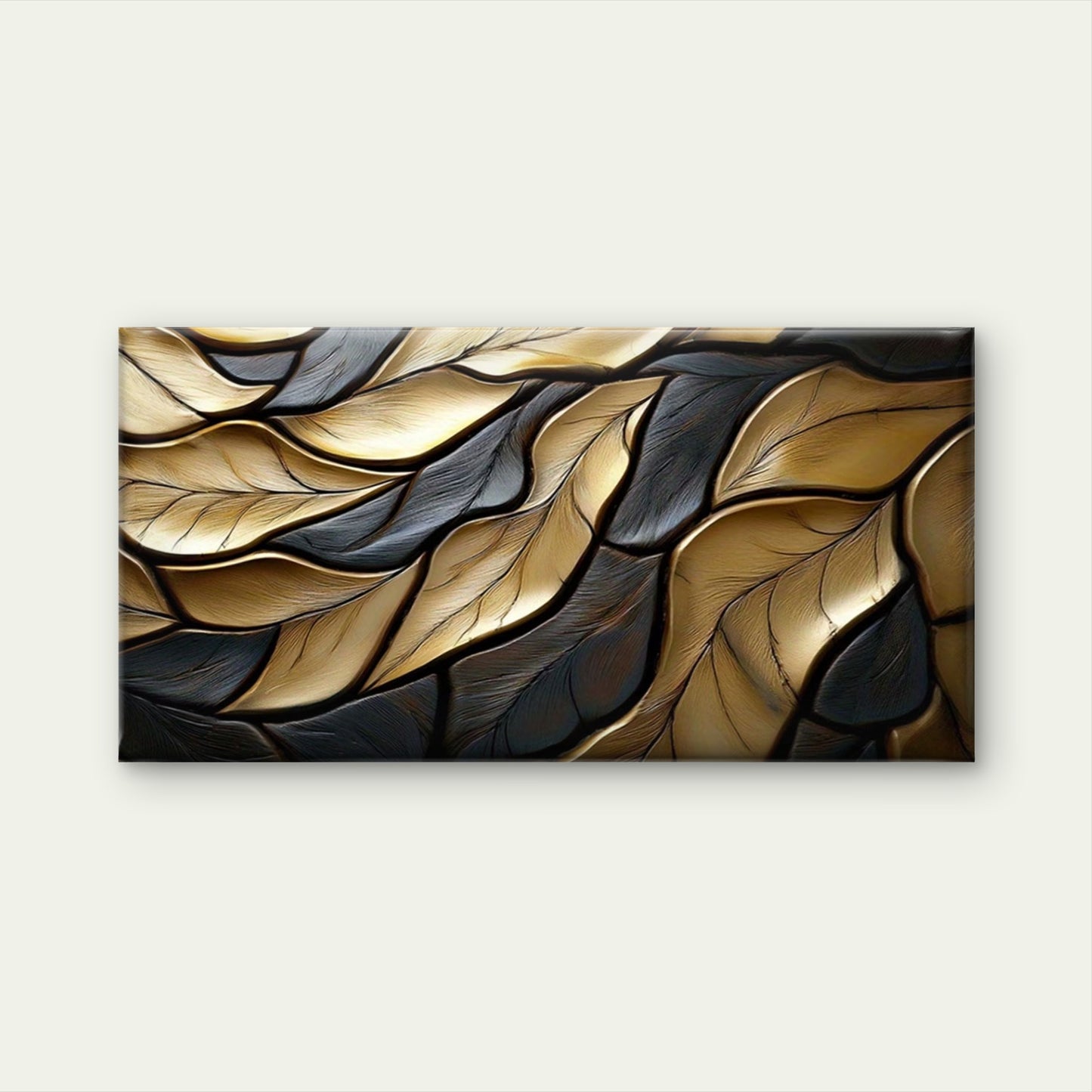Modern Abstract Golden Leaves Wall Art Canvas Office Home Room Framed 120x60cm