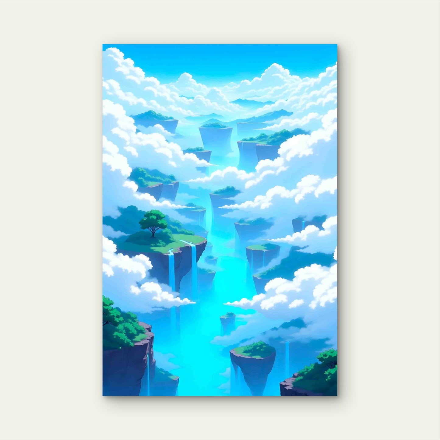 Floating Islands Waterfalls Sky 60x90cm Metal Print Ready to Hang