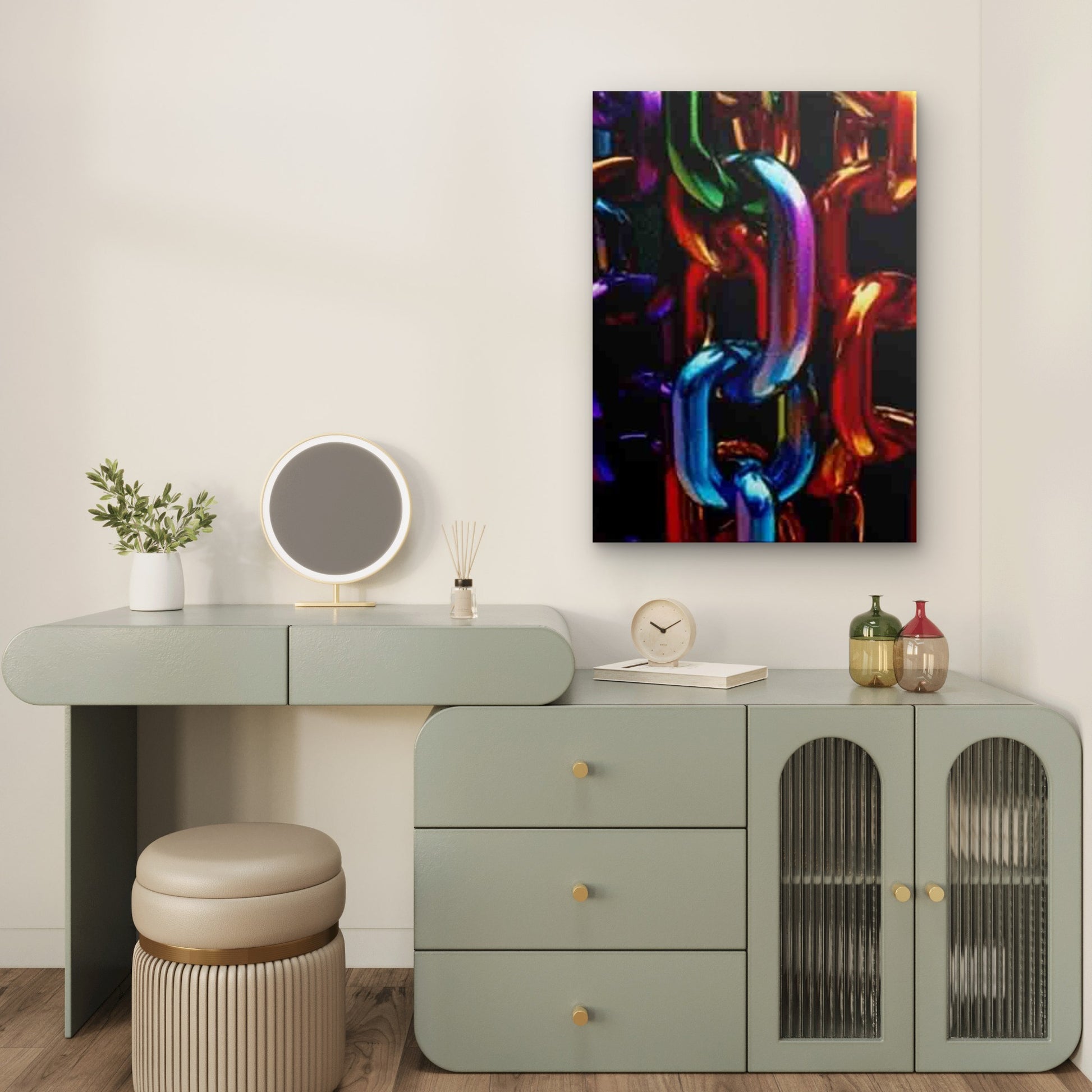 Colorful Metallic Chains 60x90cm Metal Print Ready to Hang - Bella Home Decor
