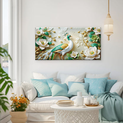 Green Peacock Emerald Flower Wall Art Canvas Office Home Room Framed 120x60cm