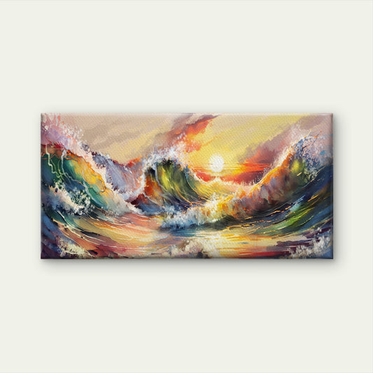 Abstract Ocean Wave Sunset Wall Art Canvas Office Home Room Framed 120x60cm