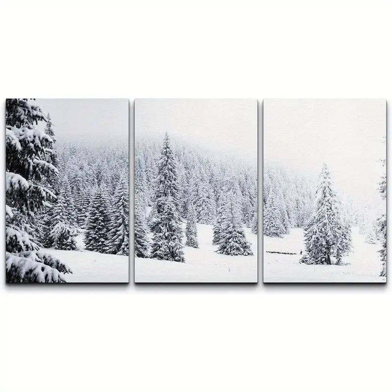 3pcs Double Color Winter Snow Forest Trees Metal Print Ready to Hang Art - Bella Home Decor