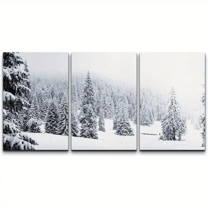 3pcs Double Color Winter Snow Forest Trees Metal Print Ready to Hang Art - Bella Home Decor