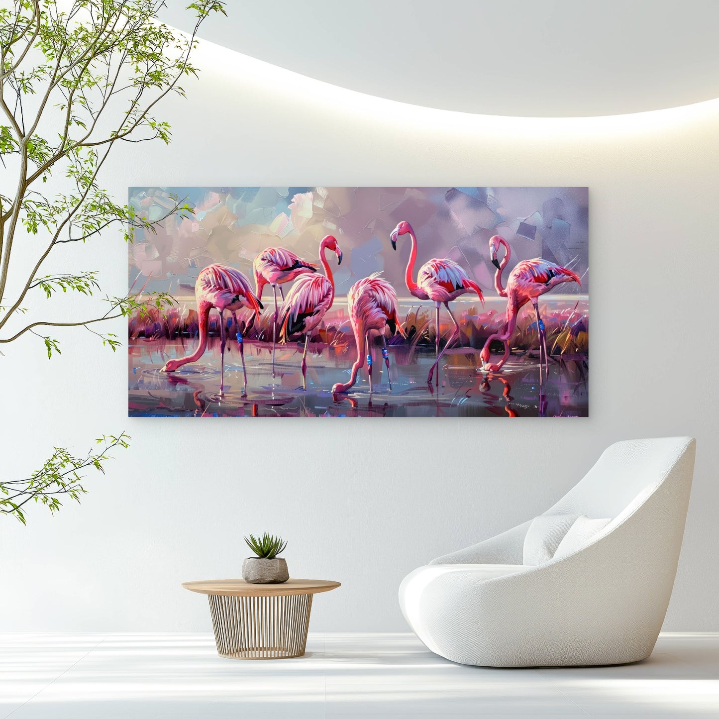 Pink Flamingos In Water Wall Art Canvas Office Home Room Framed 120x60cm