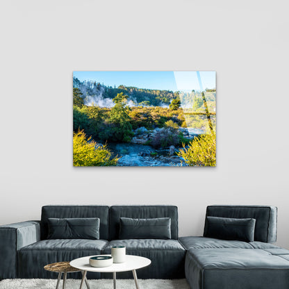Geothermal Steam Landscape New Zealand Natural Hot Springs Acrylic Glass Printing Wall Art Australian Made Quality