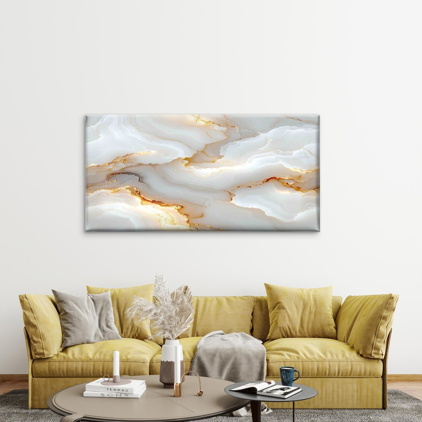 Elegant White Marble With Gold Wall Art Canvas Office Home Room Framed 120x60cm - Bella Home Decor