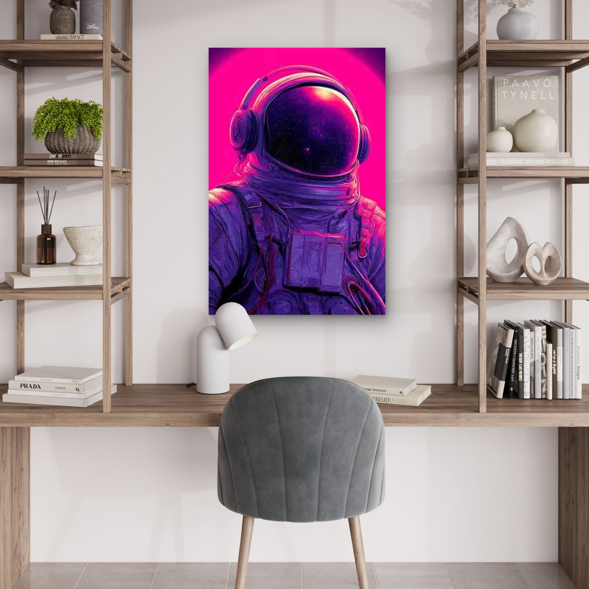 Neon Pink & Purple Astronaut 60x90cm Metal Print Ready to Hang - Bella Home Decor
