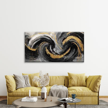 Abstract Black White Golden Wall Art Canvas Office Home Room Framed 120x60cm