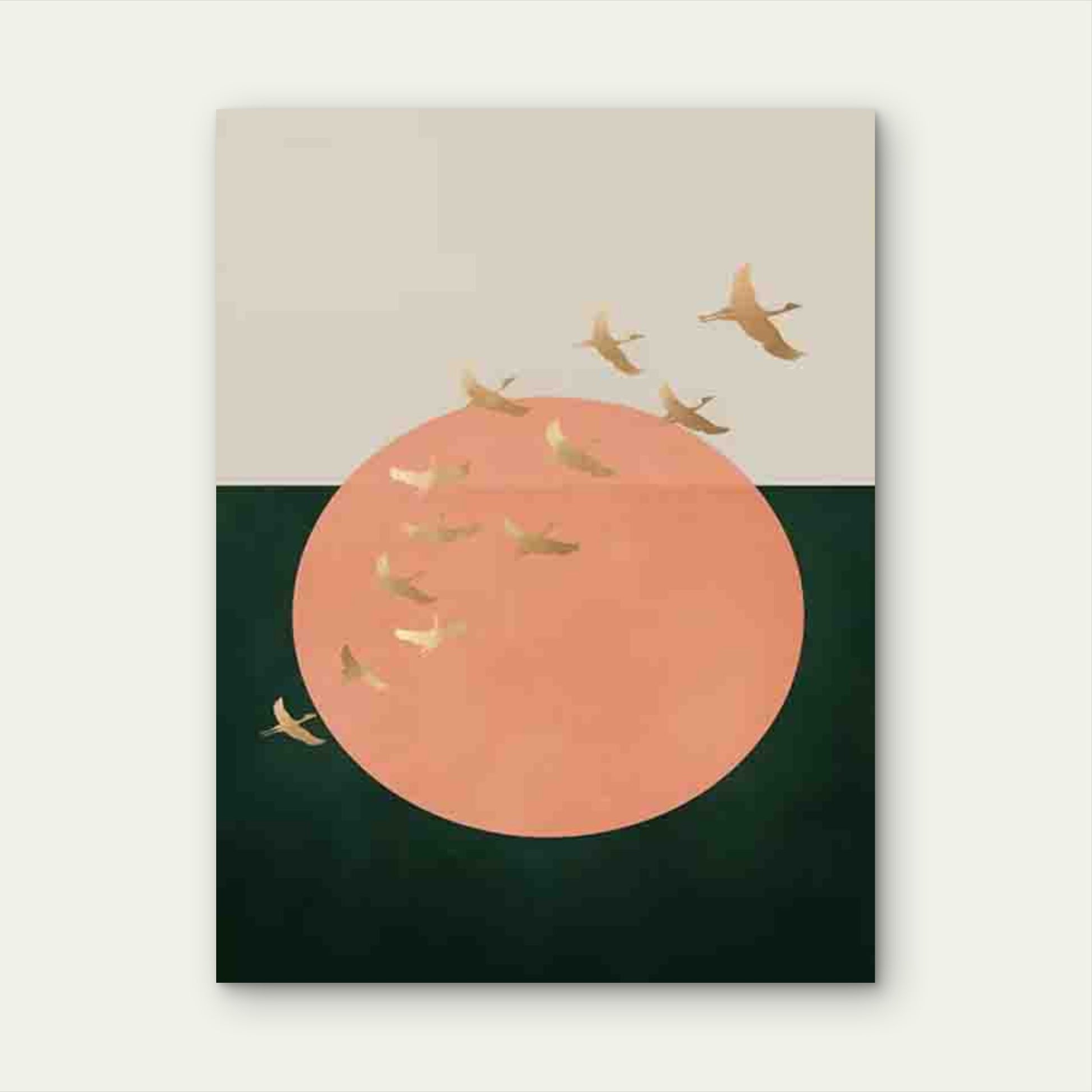 Golden Birds Circle 60x90cm Metal Print Ready to Hang - Bella Home Decor