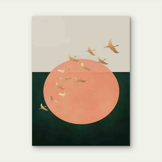 Golden Birds Circle 40x60cm Metal Print Ready to Hang