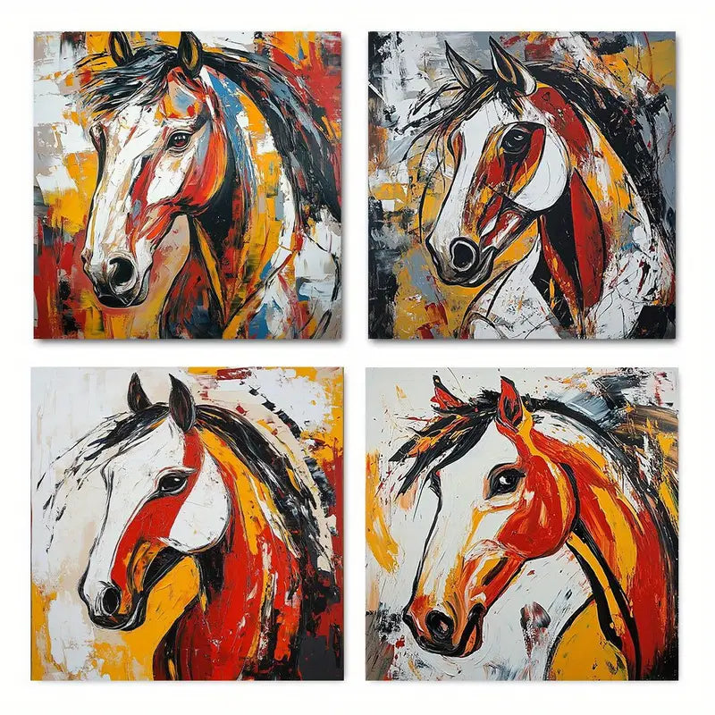 4pcs  Paintings Art of horse a for classr GH     Wall Art Canvas Framed
