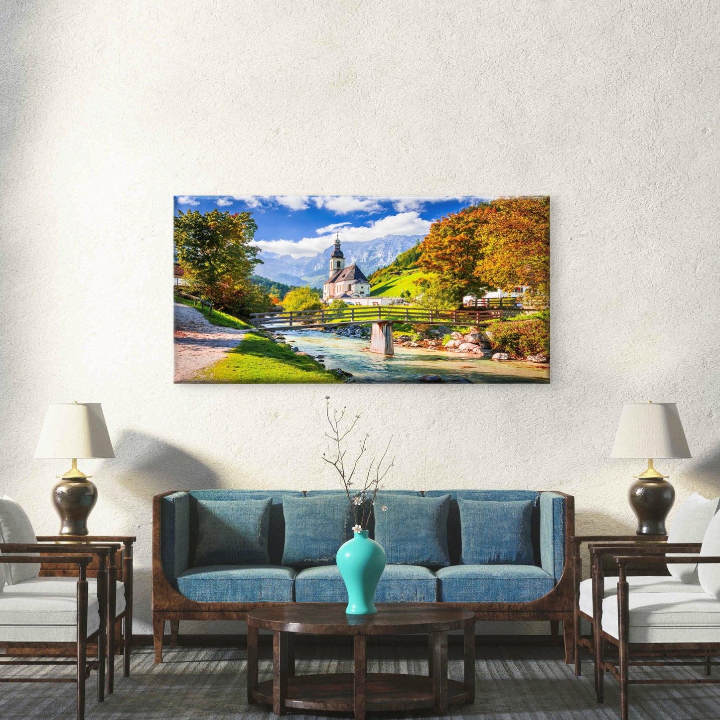 European Catholic Chapel Valley Wall Art Canvas Office Home Framed 120x60cm