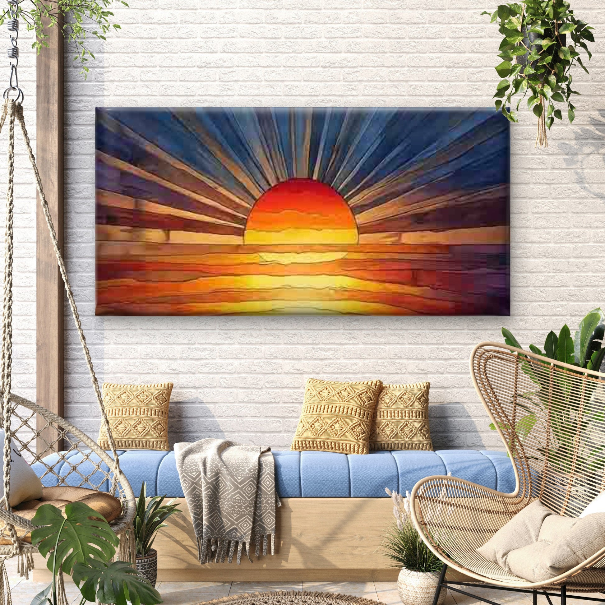 Modern Abstract Sunset Wall Art Canvas Office Home Room Framed 120x60cm - Bella Home Decor