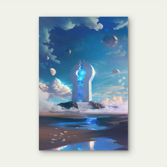 Space Station With Blue Light 60x90cm Metal Print Ready to Hang