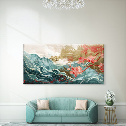 Flowing Mountain Blossom Waves Wall Art Canvas Office Home Room Framed 120x60cm