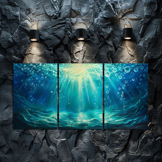 3pcs The surface of the deep blue sea Wall Art Set Canvas Framed 50x70cm - High Quality Print 100% Australian Made Wall Canvas Ready to Hang