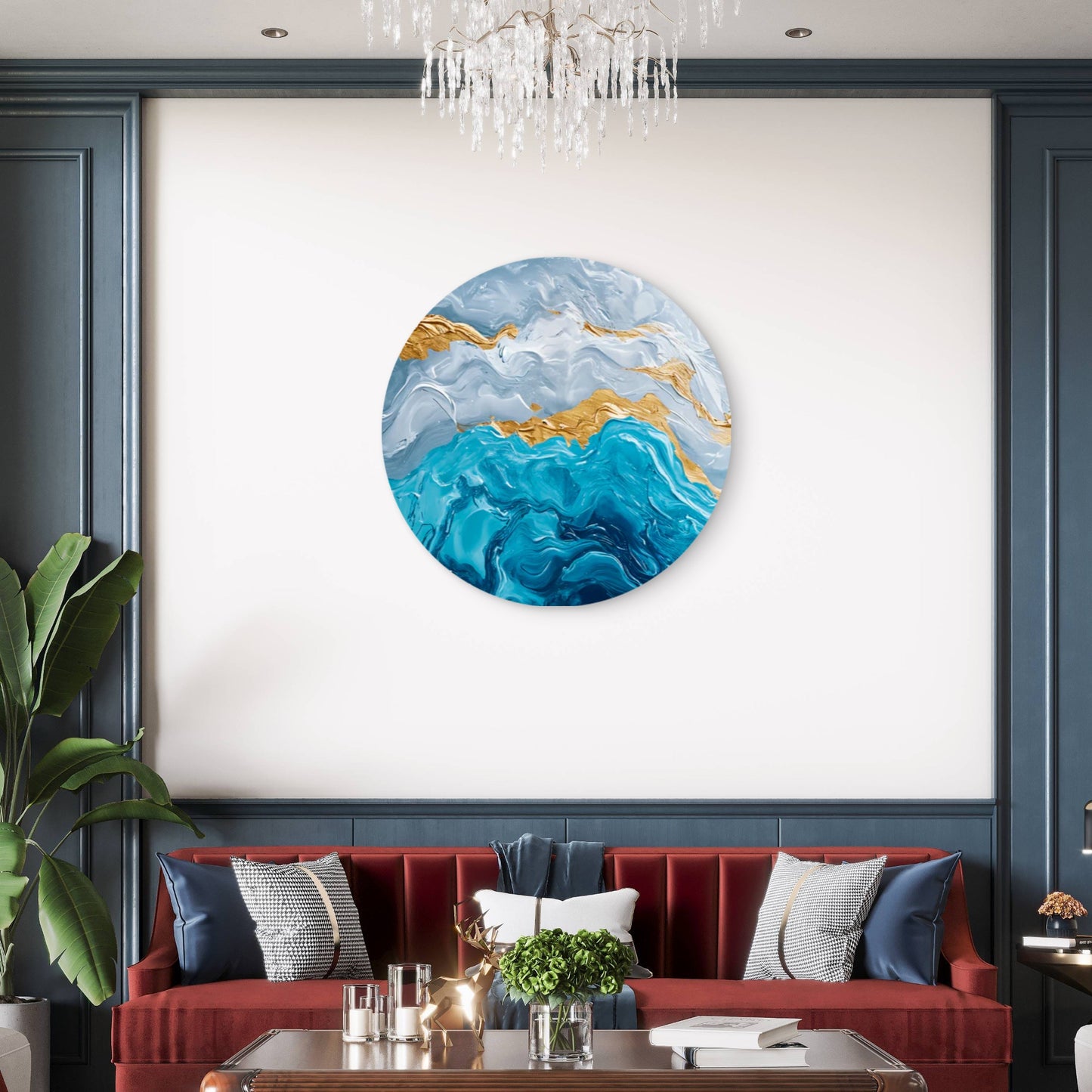 Blue Shaded Abstract Design  Acrylic Glass Rounded Print Tempered Glass Wall Art 100% Made in Australia Ready to Hang