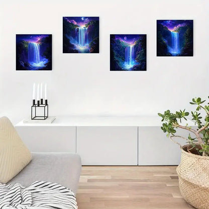 4pcs  Decor Starry Waterfall Anime   Wall Art Canvas Framed