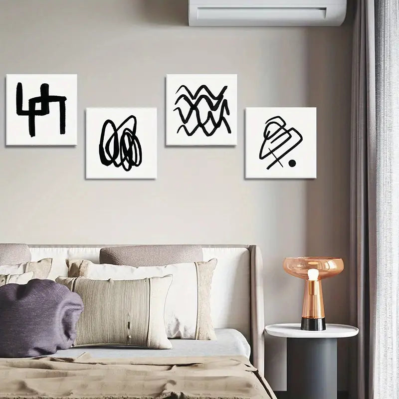 4pcs Black Lines Wall Art, Geometry Canvas Print Wall Art Canvas Framed