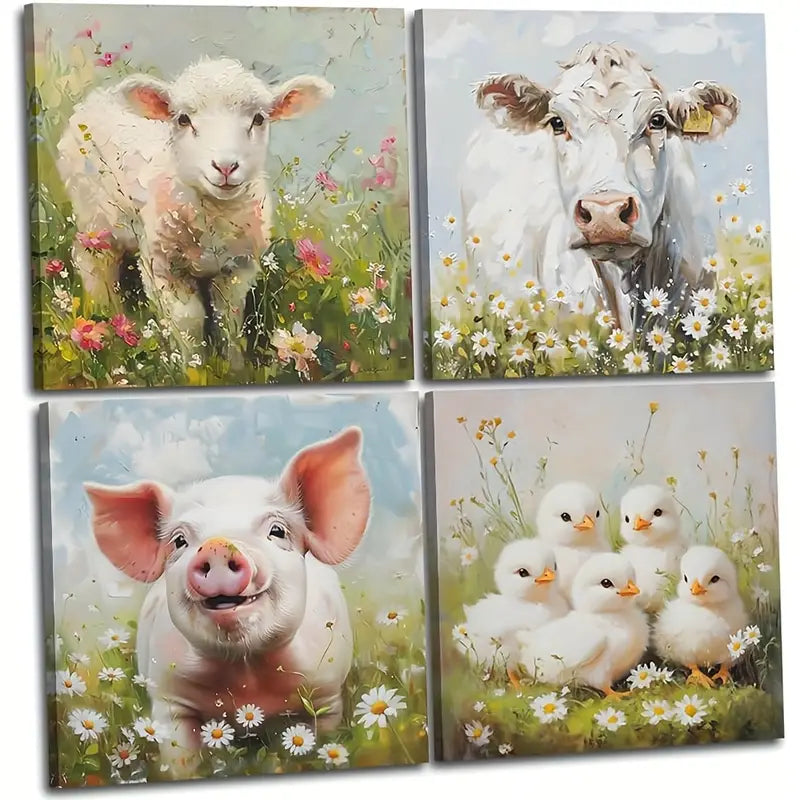 4pcs Reusable Rustic Farmhous   Wall Art Canvas Framed - Bella Home Decor