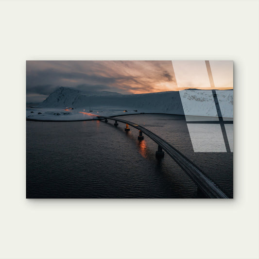 Nordkapp Bridge Norway Sunset Acrylic Glass Printing Wall Art Australian Made Quality
