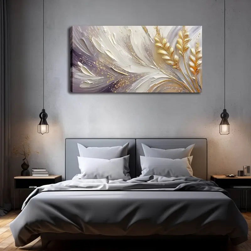 Leaf Purple White Fluid Wall Art Canvas Office Home Room Framed 120x60cm - Bella Home Decor