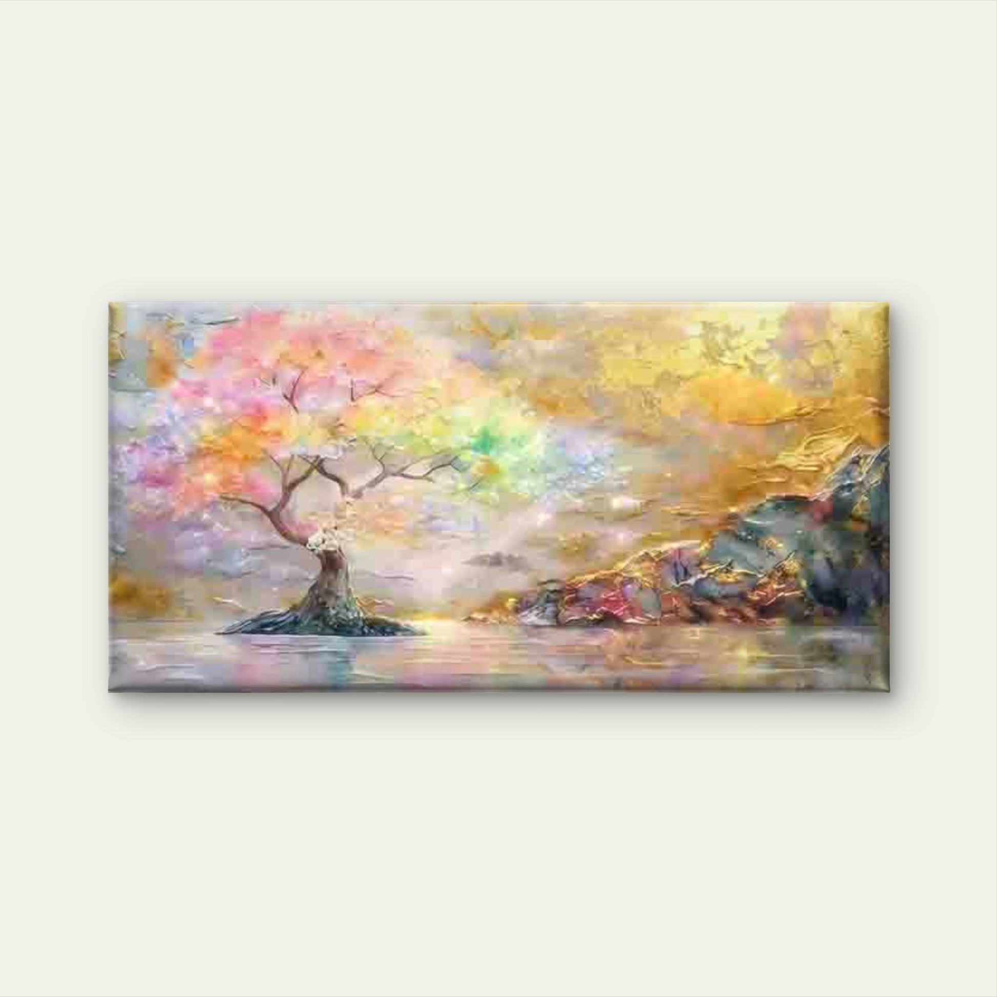 Fantasy Trees And Golden Lands Wall Art Canvas Office Home Room Framed 120x60cm - Bella Home Decor
