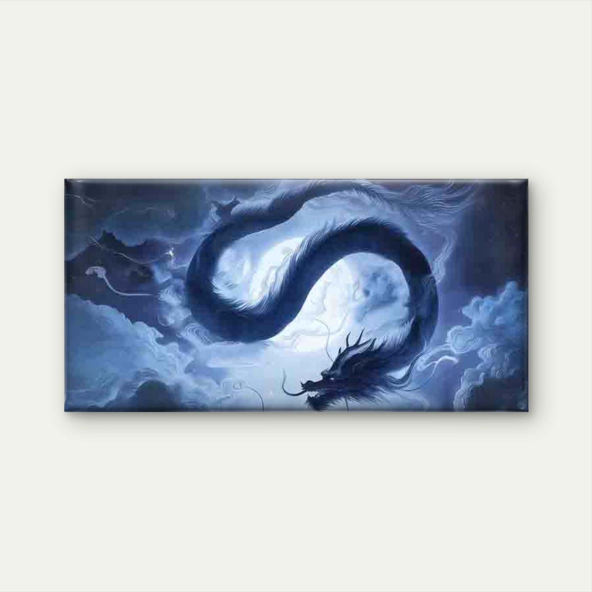 Mystical Blue Dragon Flying Wall Art Canvas Office Home Room Framed 120x60cm - Bella Home Decor