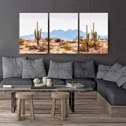 3pcs Arizona Desert Cactus Landscape Wall Art Set Canvas Framed 60x90cm - High Quality Print 100% Australian Made Wall Canvas Ready to Hang - Bella Home Decor