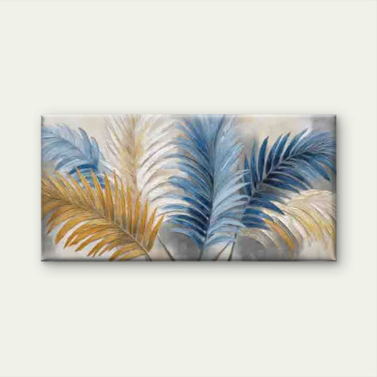 Blue Golden Tropical Palm Leaf Wall Art Canvas Office Home Room Framed 120x60cm