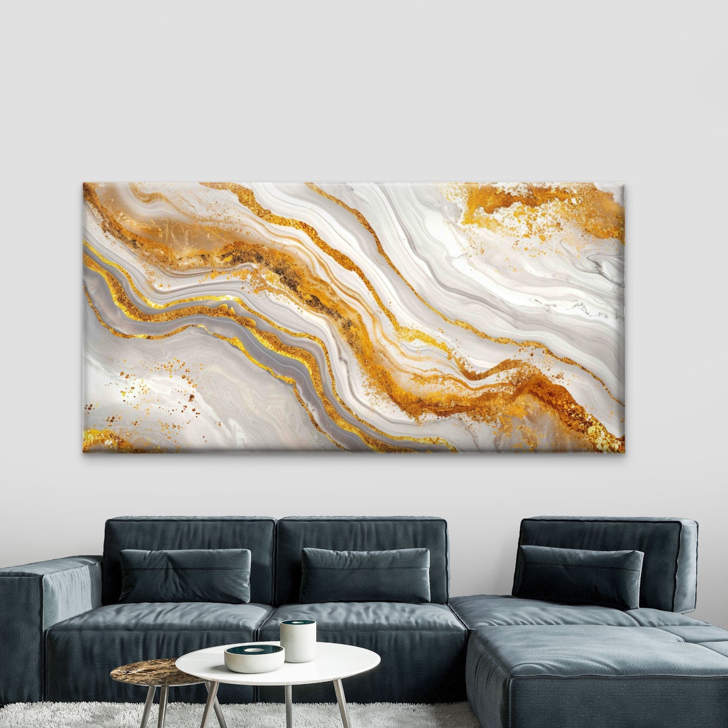 Luxurious Gold, White Marble Wall Art Canvas Office Home Room Framed 120x60cm