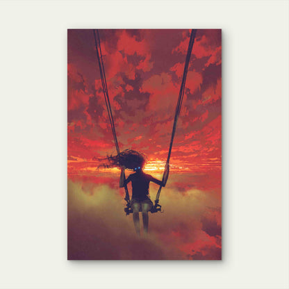 Mysterious Woman Sitting on the Swing in the Sky 60x90cm Metal Print Ready to Hang