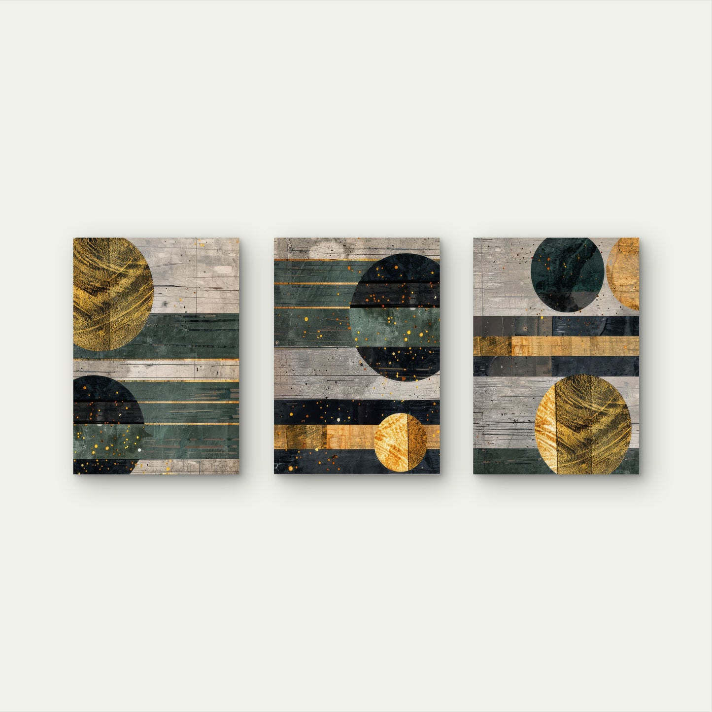 3pcs Modern Teal Green Gold Art Painting  Wall Art Set Canvas Framed 60x90cm - High Quality Print 100% Australian Made Wall Canvas Ready to Hang
