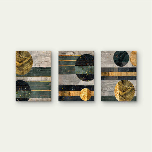 3pcs Modern Teal Green Gold Art Painting  Wall Art Set Canvas Framed 60x90cm - High Quality Print 100% Australian Made Wall Canvas Ready to Hang