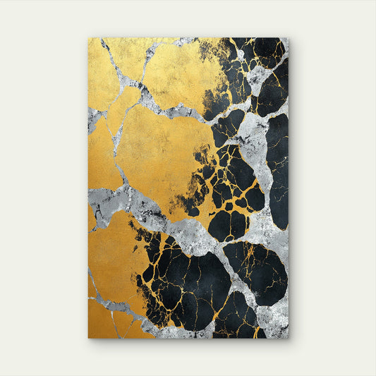 Gold Black Silver Foil Marble Cracks Luxury 40x60cm Metal Print Ready to Hang