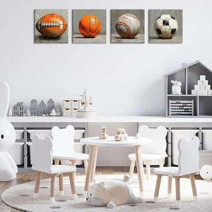 4pcs Rugby Basketball Baseball Football Soccer Wall Art Canvas Framed