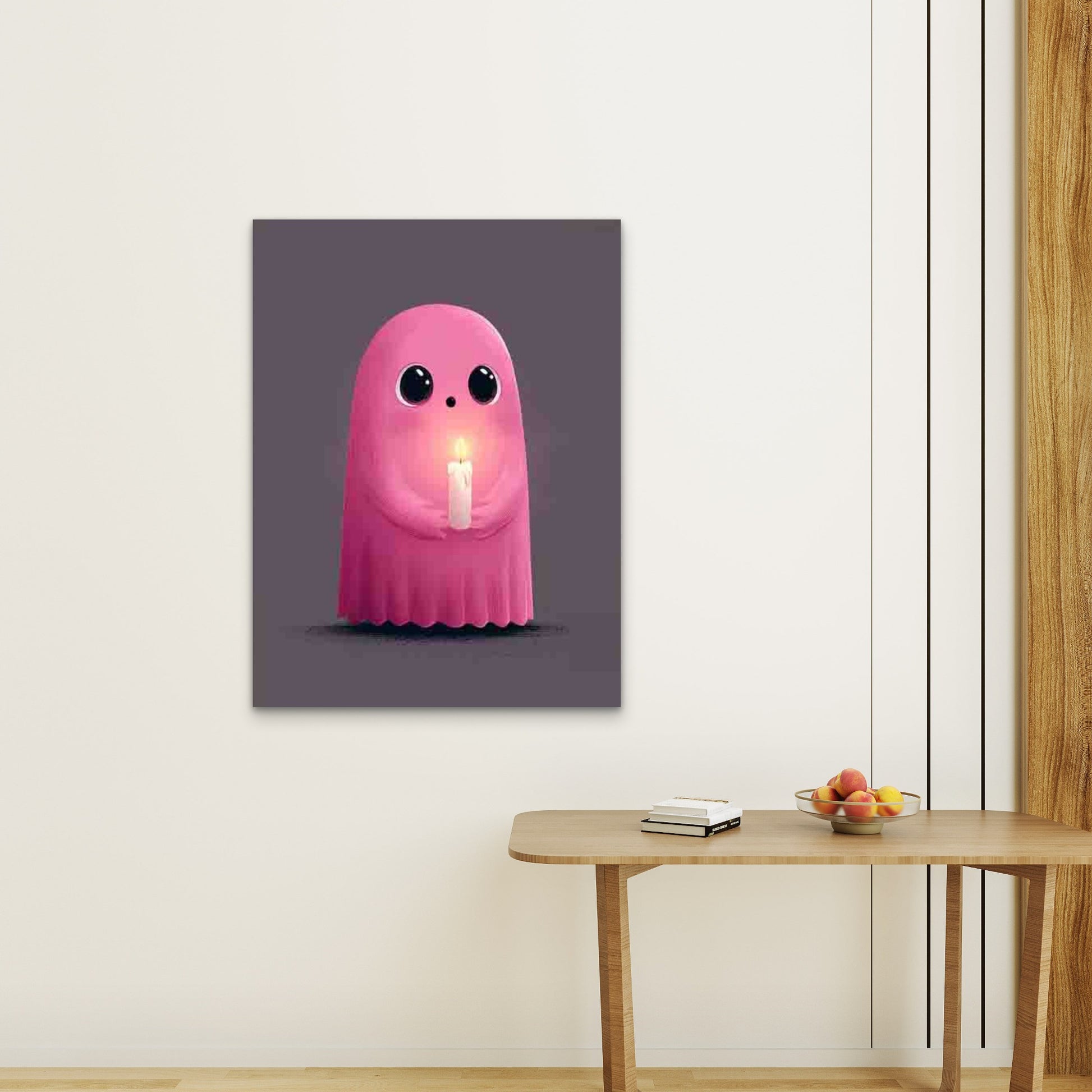 Featuring a Cute Ghost Holding a Candle 60x90cm Metal Print Ready to Hang - Bella Home Decor