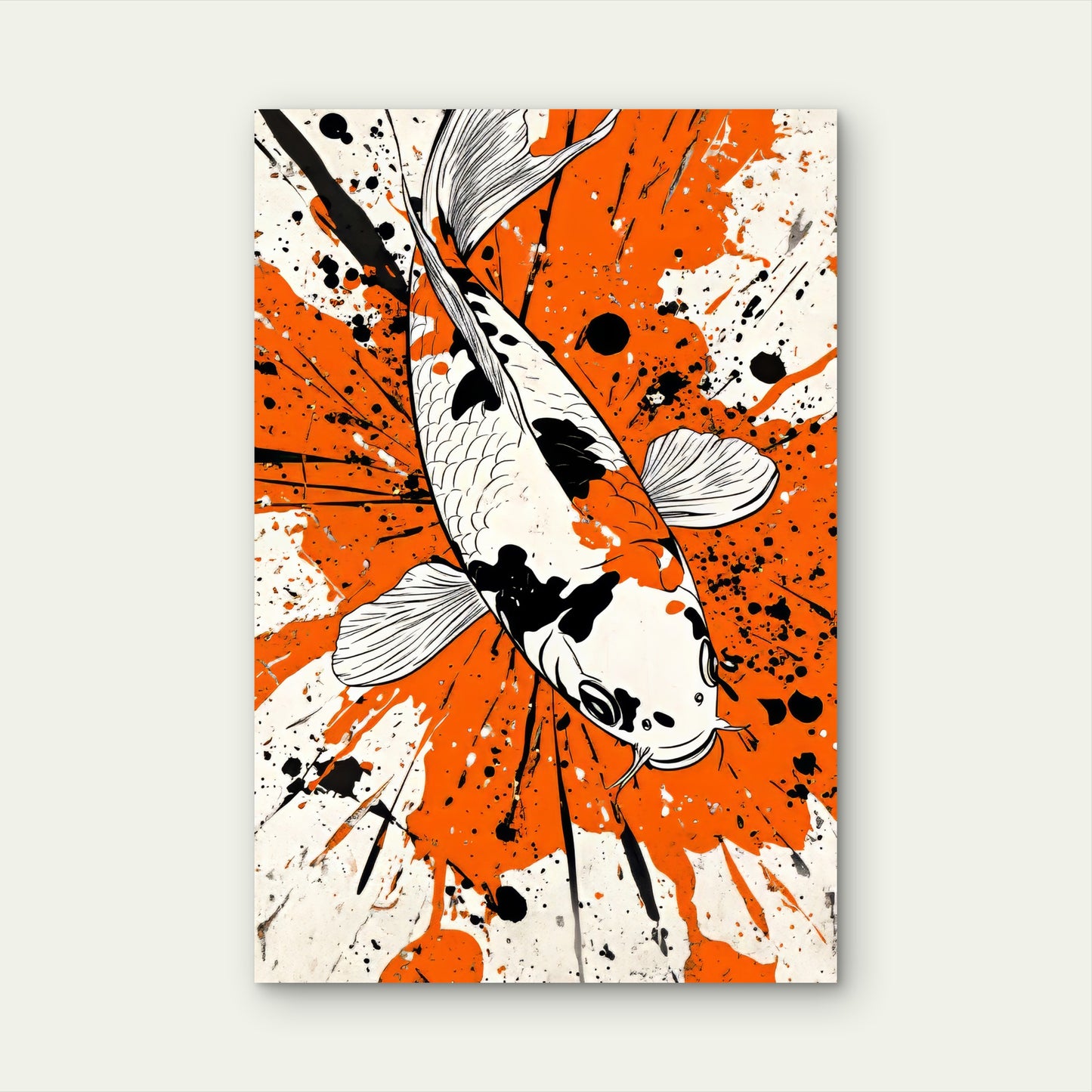 Koi Carp Line Art Illustration 40x60cm Metal Print Ready to Hang
