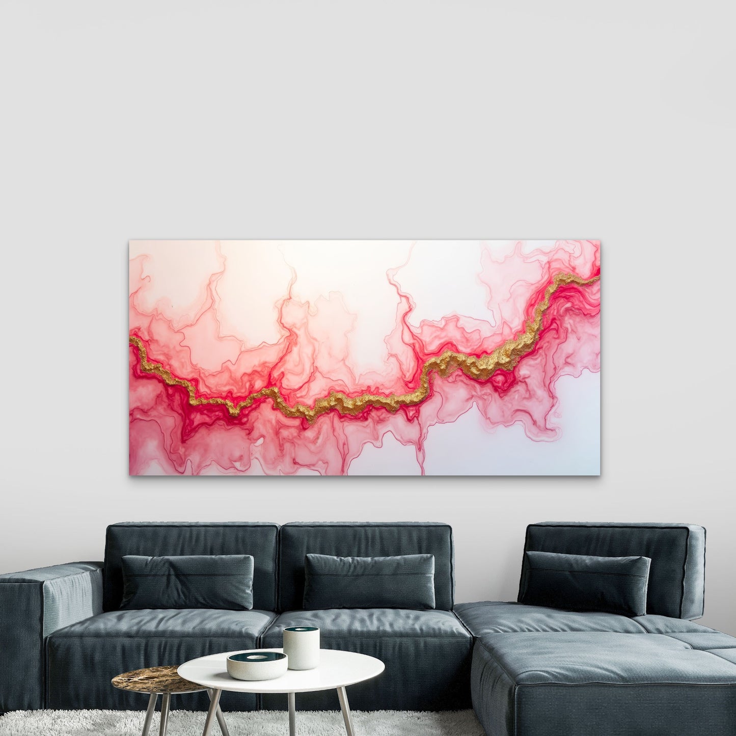 Abstract Pink Gold Veins Flow Wall Art Canvas Office Home Room Framed 120x60cm