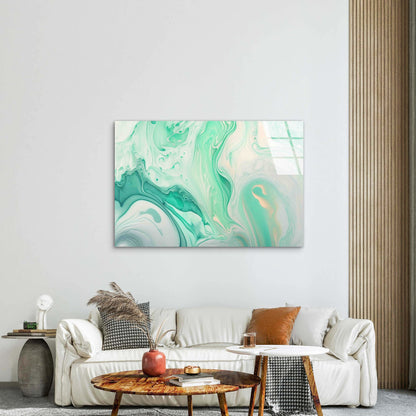 Teal Green Liquid Swirl Tempered Glass Printing Wall Art Australian Made Quality