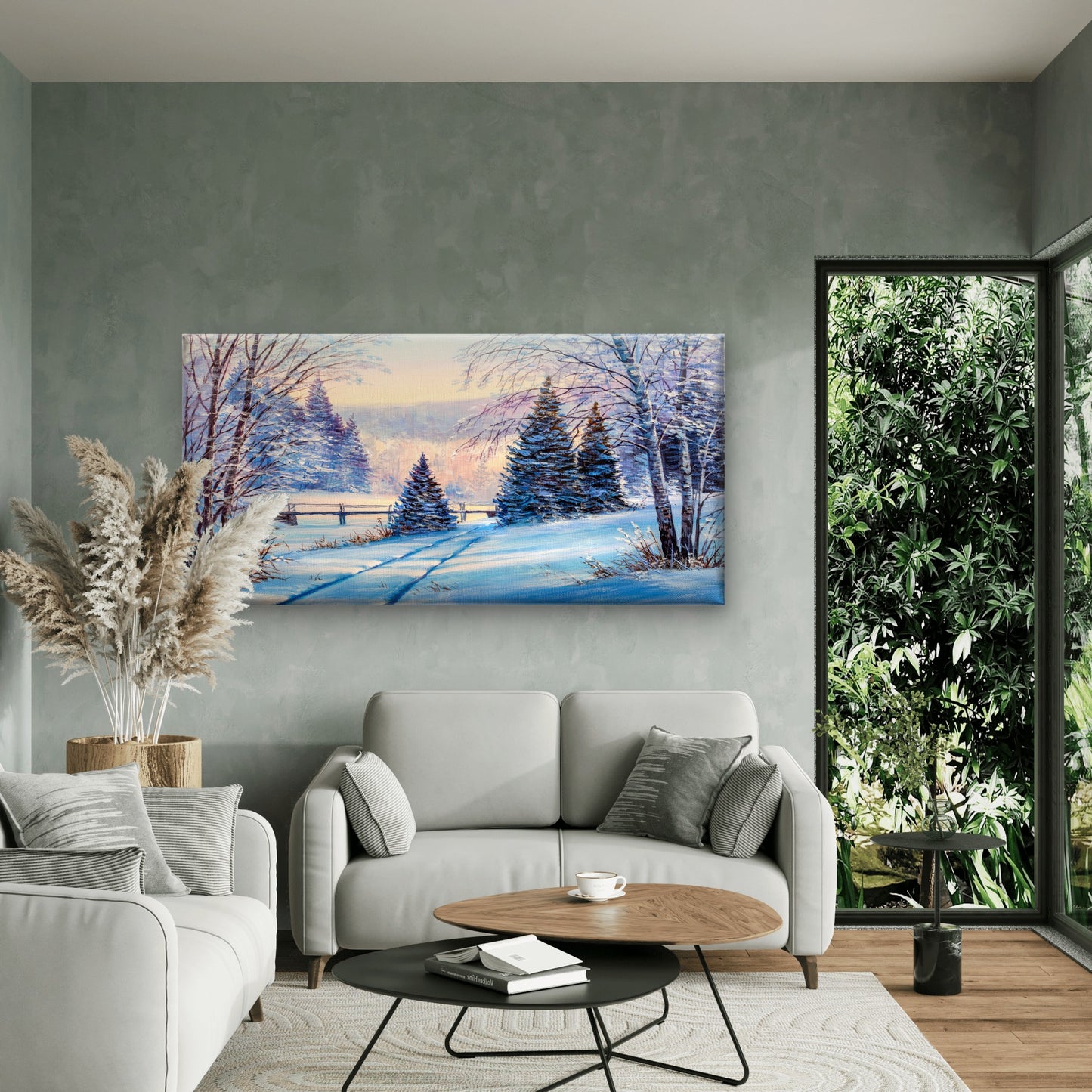 Winter Snowy Pine Tree Path Wall Art Canvas Office Home Framed 120x60cm